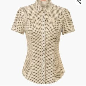 Belle poque apricot (cream) button up top with black polka dots!